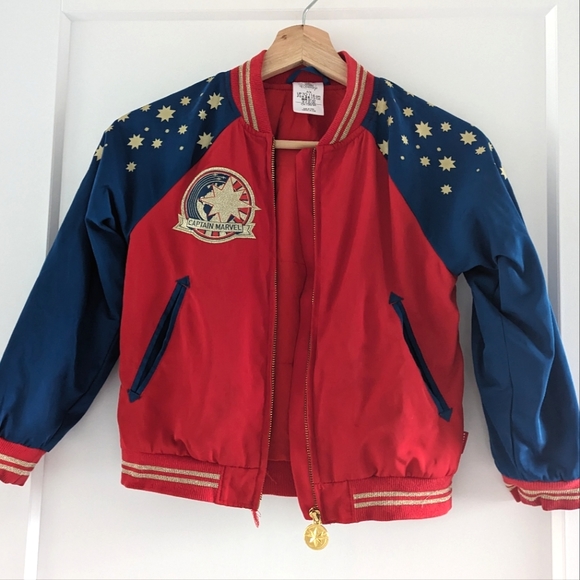 EUC Disney Captain Marvel Bomber Jacket Size   5/6 Kids - Picture 1 of 9